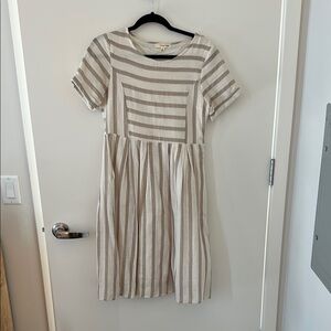 Striped Tan and Cream Dress - Midi - Size Small